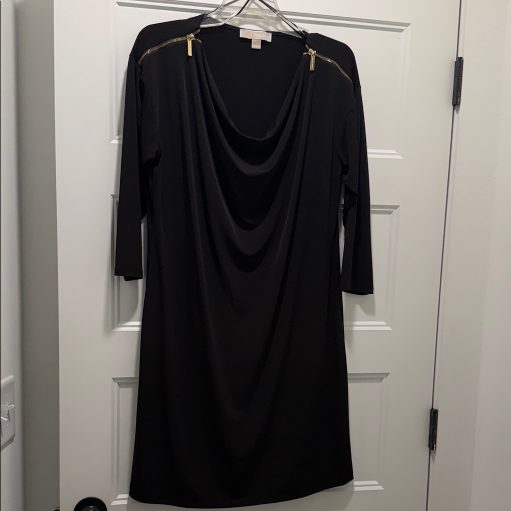 Michael Kors Elegant Black Dress with Gold Details